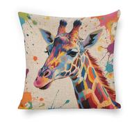 STVNKML 18"x18" Throw Pillow Covers - Colorful Giraffe Painting Linen Pillow Cushion Cases, Modern Decorative Pillowcases Home Decor Super Soft Pillows Case for Couch Bed and Chair 18"x18"