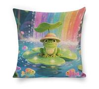 STVNKML 18"x18" Throw Pillow Covers - Frog on Giant Lily Linen Pillow Cushion Cases, Modern Decorative Pillowcases Home Decor Super Soft Pillows Case for Couch Bed and Chair 18"x18"
