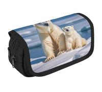 STVNKML 2 Polar Bears Pencil Case Organizer - Large Capacity 3 Compartment Pencil Pouch for Adults, Portable Makeup Bag & Aesthetic Stationery Bag with Zipper (8.7x4.3) Unisex Gift