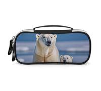 STVNKML 2 Polar Bears Pencil Case - PU Leather Pencil Bag Multifunctional Zipper Pouch Bags Small Makeup & Stationery Organizer for Office, Travel, Men & Women (8.3x4.3x1.8in