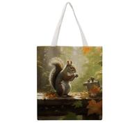 STVNKML 3D Basketball Canvas Tote Bag for Women - Cute Stylish Shoulder Bag, Reusable Shopping Bags for Daily, Squirrel Eats Nuts, 38x41cm