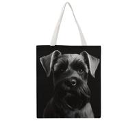 STVNKML 3D Basketball Canvas Tote Bag for Women - Cute Stylish Shoulder Bag, Reusable Shopping Bags for Daily, Black Schnauzer Dog, 38x41cm