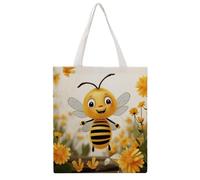 STVNKML 3D Basketball Canvas Tote Bag for Women - Cute Stylish Shoulder Bag, Reusable Shopping Bags for Daily, Cute Bees Daisy Flower, 38x41cm