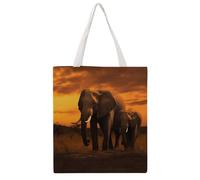 STVNKML 3D Basketball Canvas Tote Bag for Women - Cute Stylish Shoulder Bag, Reusable Shopping Bags for Daily, Sunset Parent-child Elephant, 38x41cm