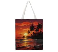 STVNKML 3D Basketball Canvas Tote Bag for Women - Cute Stylish Shoulder Bag, Reusable Shopping Bags for Daily, Tropical Sunset, 38x41cm