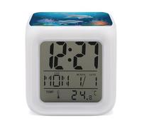 STVNKML 7-Color Changing Alarm Clock with Dolphin and Fish Design, Multifunctional LED Digital Clock with Temperature Display Smart Digital Alarm for Home & Office Decor