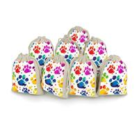 STVNKML 8-Pack Colorful Dog Paw Print Drawstring Gift Bags Cotton Linen Party Favors Bags for Decorated Event Favors