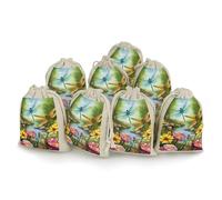 STVNKML 8-Pack Dragonfly Garden Spring Drawstring Gift Bags Cotton Linen Party Favors Bags for Decorated Event Favors