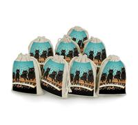STVNKML 8-Pack Four Black Cats Lying on The Piano Keyboard Drawstring Gift Bags Cotton Linen Party Favors Bags for Decorated Event Favors
