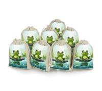 STVNKML 8-Pack Frog in A Pond Drawstring Gift Bags Cotton Linen Party Favors Bags for Decorated Event Favors