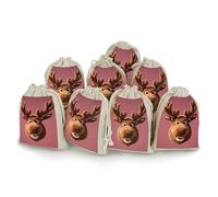 STVNKML 8-Pack Funny Christmas Moose Head Drawstring Gift Bags Cotton Linen Party Favors Bags for Decorated Event Favors