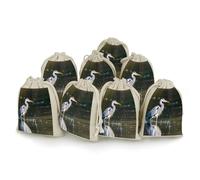 STVNKML 8-Pack Gray Heron Print in Water Drawstring Gift Bags Cotton Linen Party Favors Bags for Decorated Event Favors