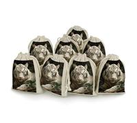 STVNKML 8-Pack Lying White Tiger Drawstring Gift Bags Cotton Linen Party Favors Bags for Decorated Event Favors
