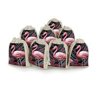 STVNKML 8-Pack Pink Flamingo Drawstring Gift Bags Cotton Linen Party Favors Bags for Decorated Event Favors