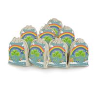 STVNKML 8-Pack Rainbow Circle Shamrock Drawstring Gift Bags Cotton Linen Party Favors Bags for Decorated Event Favors