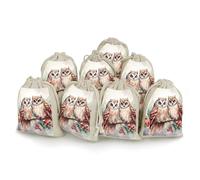 STVNKML 8-Pack Two Owls on The Tree Drawstring Gift Bags Cotton Linen Party Favors Bags for Decorated Event Favors