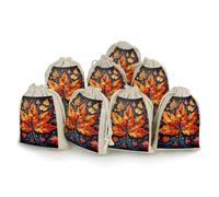 STVNKML 8-Pack Yellow Maple Leaves Drawstring Gift Bags Cotton Linen Party Favors Bags for Decorated Event Favors