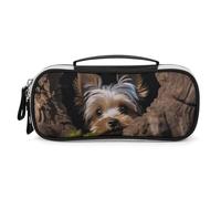 STVNKML A Little Yorkshire Terrier Pencil Case - PU Leather Pencil Bag Multifunctional Zipper Pouch Bags Small Makeup & Stationery Organizer for Office, Travel, Men & Women (8.3x4.3x1.8in