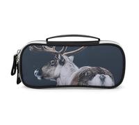 STVNKML A Reindeer Standing Pencil Case - PU Leather Pencil Bag Multifunctional Zipper Pouch Bags Small Makeup & Stationery Organizer for Office, Travel, Men & Women (8.3x4.3x1.8in