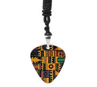 STVNKML African Ethnic Pattern Guitar Pick Holder Necklace Stainless Steel Music Pendant with Adjustable 60cm Cord Functional Jewelry for Guitarists & Music Lovers, Unisex Hip Hop Punk Accessory