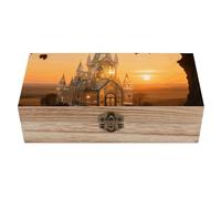 STVNKML Amber Castle Scenery Wooden Storage Box Wood Keepsake Box with Hinged Lid Decorative Wooden Storage Boxes Rustic Wood Gift Boxes Organizer Bins for Jewelry, Photos, Crafts & Gifts