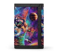STVNKML Animal Patterns Slim Wallets for Men Money Clip Card Holder Wallet Men's Trifold Wallet And Coin Pocket, Cat Wearing Glasses, One Size, Modern