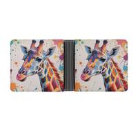 STVNKML Animal Print Pit Bull Leather Bifold Wallet with 2 Hidden Pockets 6 Card Slots Slim Wallets for Cash, Cards, And ID, Colorful Giraffe Painting, One Size, Modern