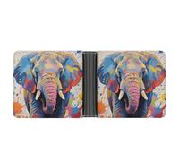 STVNKML Animal Print Pit Bull Leather Bifold Wallet with 2 Hidden Pockets 6 Card Slots Slim Wallets for Cash, Cards, And ID, Colorful Elephant Painting, One Size, Modern