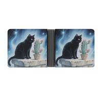 STVNKML Animal Print Pit Bull Leather Bifold Wallet with 2 Hidden Pockets 6 Card Slots Slim Wallets for Cash, Cards, And ID, Black Cat Cactus, One Size, Modern