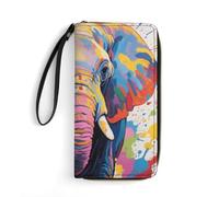 STVNKML Animal Print Pit Bull Womens Wallet Leather Coin Purse Clutch Wristlet Travel Long Wallets Card Organizer, Colorful Elephant Painting, 19.7x10.5cm