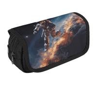 STVNKML Astronaut Flying in Space Pencil Case Organizer - Large Capacity 3 Compartment Pencil Pouch for Adults, Portable Makeup Bag & Aesthetic Stationery Bag with Zipper (8.7x4.3) Unisex Gift