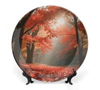 STVNKML Autumn Maple Forest Ceramic Decorative Plate 8inch Bone China Decorative Plates Dishes with Display Stand Personalized Bone China Decorative Plate with Memorial Gifts for Home Decor