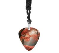 STVNKML Autumn Maple Forest Guitar Pick Holder Necklace Stainless Steel Music Pendant with Adjustable 60cm Cord Functional Jewelry for Guitarists & Music Lovers, Unisex Hip Hop Punk Accessory