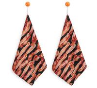 STVNKML Bacon Pattern Hand Towels for Bathroom - 2PCS Kitchen Towels Super Absorbent & Fast Drying Dish Towels Microfiber Cleaning Rags with Hanging Loop - Kitchen Bathroom Essentials