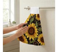 STVNKML Beautiful Sunflower Hanging Kitchen Towels with Loop, Set of 2 - Soft Super Absorbent Decorative Hanging Dish & Hand Towel, Tea, Coffee Towel for Kitchen Bathroom Oven Handle