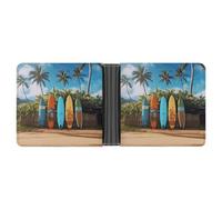 STVNKML Bee Love Honey Leather Bifold Wallet with 2 Hidden Pockets 6 Card Slots Slim Wallets for Cash, Cards, And ID, Surf's up Surfboard, One Size, Modern