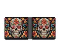 STVNKML Bees And Sunflowers on Old Paper Leather Bifold Wallet with 2 Hidden Pockets 6 Card Slots Slim Wallets for Cash, Cards, And ID, Colorful Sugar Skull, One Size, Modern