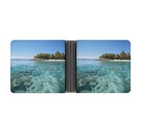 STVNKML Bees And Sunflowers on Old Paper Leather Bifold Wallet with 2 Hidden Pockets 6 Card Slots Slim Wallets for Cash, Cards, And ID, Fiji Island and Clear Sea, One Size, Modern