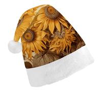 STVNKML Bees And Sunflowers on Old Paper Santa Hat for Adults Christmas Hat Xmas Santa Hats Cap for Costumes Holiday Party Supplies