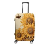 STVNKML Bees And Sunflowers on Old Paper Suitcase Covers for Luggage - Elastic Luggage Cover Protector, Double-sided Washable Suitcases Sleeve for 19-32 Inch Luggage, white, L, Bees and Sunflowers on