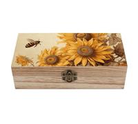 STVNKML Bees And Sunflowers on Old Paper Wooden Storage Box, Vintage Keepsake Organizer with Lid And Hinge, Decorative Boxes, Antique Home Decor Box for Jewelry, Photos, Letters