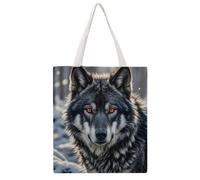 STVNKML Big Black Wolf with Red Eyes Canvas Tote Bag for Women Cute Stylish Shoulder Bag Reusable Shopping Bags for Daily