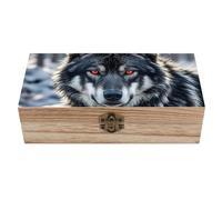 STVNKML Big Black Wolf with Red Eyes Wooden Storage Box Wood Keepsake Box with Hinged Lid Decorative Wooden Storage Boxes Rustic Wood Gift Boxes Organizer Bins for Jewelry, Photos, Crafts & Gifts