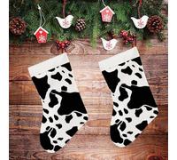 STVNKML Black and White Cow Print Personalized Christmas Stocking - 16.5 Inch Double-Sided Pattern Santa Stockings for Fireplace, Family Holiday Decor, Xmas Tree Hanging Sock with Gift Loop