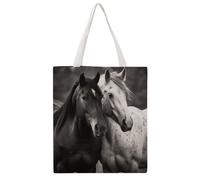 STVNKML Black And White Horses Canvas Tote Bag for Women Cute Stylish Shoulder Bag Reusable Shopping Bags for Daily