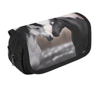 STVNKML Black And White Horses Pencil Case Organizer - Large Capacity 3 Compartment Pencil Pouch for Adults, Portable Makeup Bag & Aesthetic Stationery Bag with Zipper (8.7x4.3) Unisex Gift