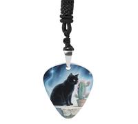 STVNKML Black Cat Cactus Guitar Pick Holder Necklace Stainless Steel Music Pendant with Adjustable 60cm Cord Functional Jewelry for Guitarists & Music Lovers, Unisex Hip Hop Punk Accessory