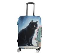 STVNKML Black Cat Cactus Suitcase Covers for Luggage - Elastic Luggage Cover Protector, Double-sided Washable Suitcases Sleeve for 19-32 Inch Luggage, white, Small, Black Cat Cactus