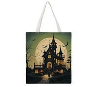 STVNKML Black Haunted Mansion Canvas Tote Bag for Women Cute Stylish Shoulder Bag Reusable Shopping Bags for Daily