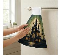 STVNKML Black Haunted Mansion Hanging Kitchen Towels with Loop, Set of 2 - Soft Super Absorbent Decorative Hanging Dish & Hand Towel, Tea, Coffee Towel for Kitchen Bathroom Oven Handle